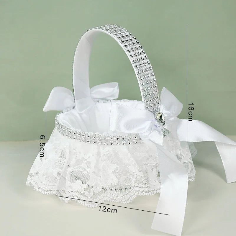 シルク製ホワイト フラワーガールバスケット（20cm）