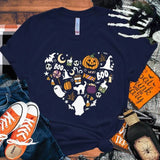 イベント・ハロウィングッズ｜レディース パンプキンハート柄 Tシャツ(XS～4XL)