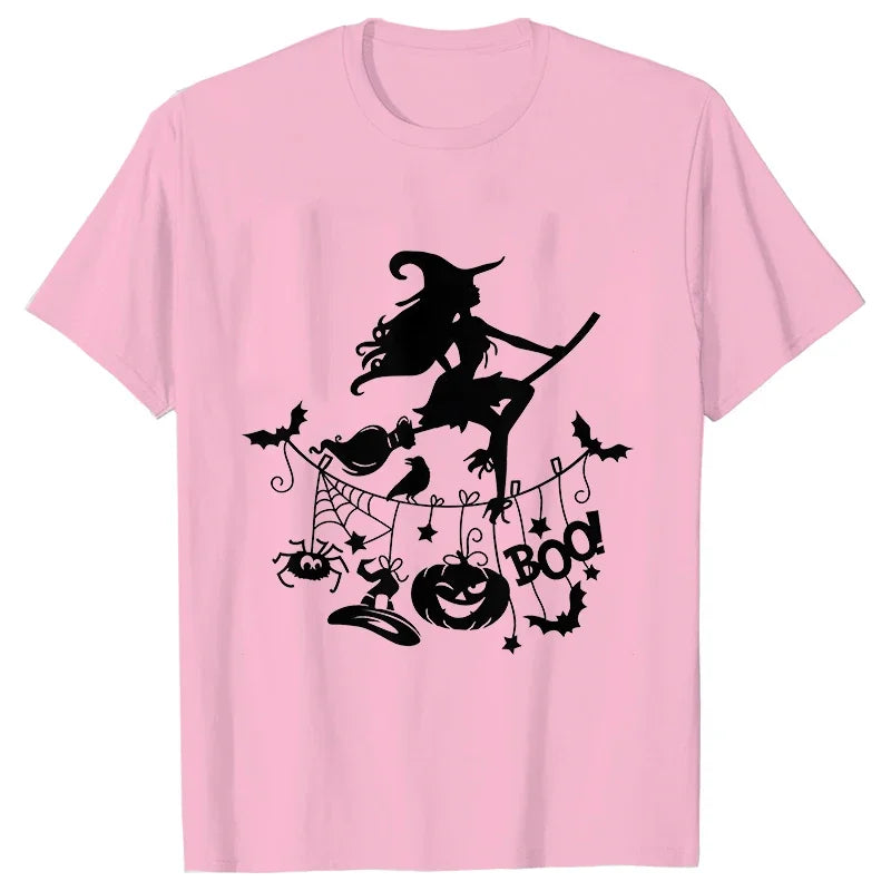 イベント・ハロウィングッズ｜レディース ハロウィン魔女柄Tシャツ (S～XXL)
