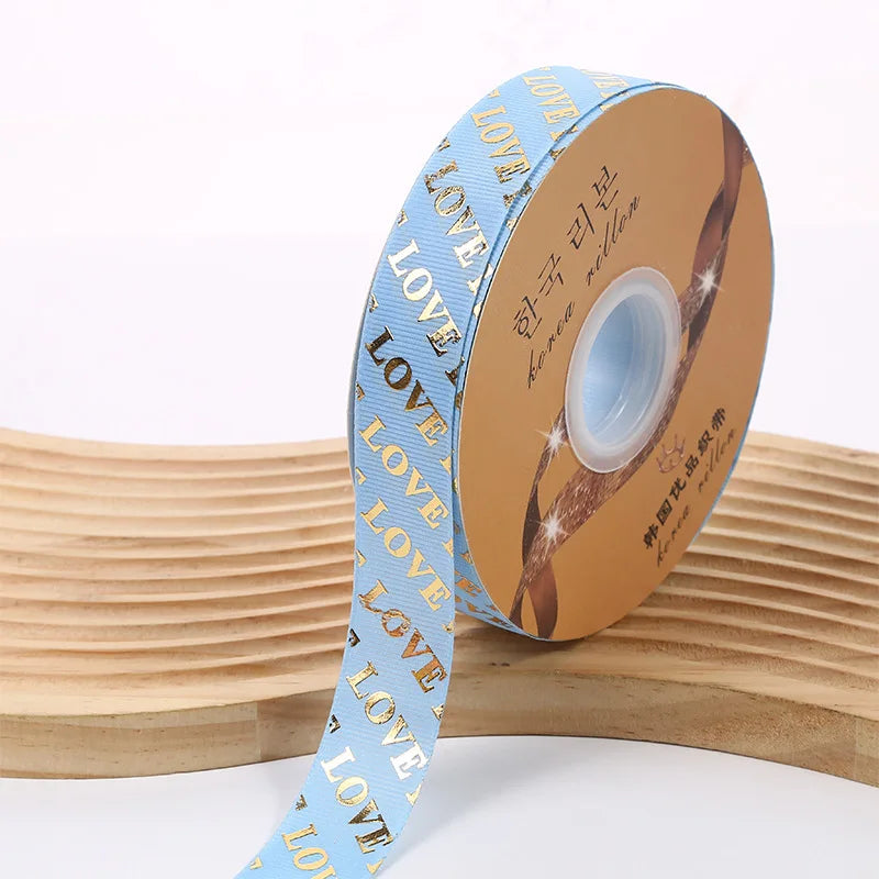 ゴールド箔LOVEグログランリボン 50ヤード