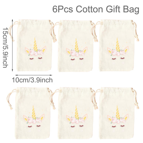 |イベント・ノベルティ用品 | ユニコーン柄 きんちゃく 6個セット | W10×H15cm