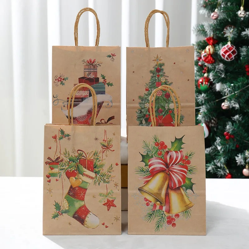 イベント・クリスマス装飾｜クリスマスクラフト紙ギフトバッグセット(4枚入)