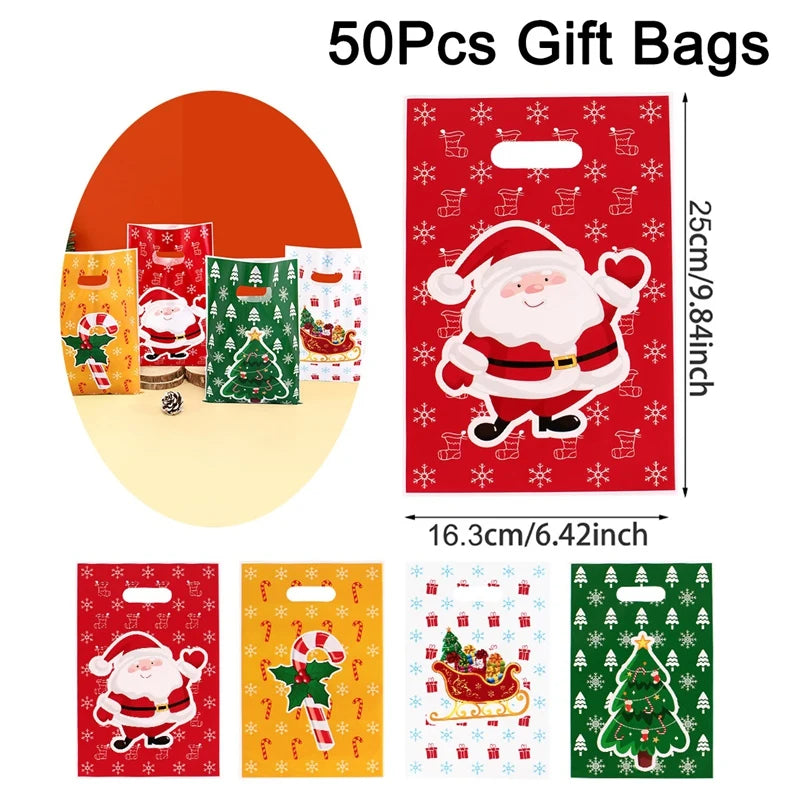 イベント・クリスマス装飾｜ビニール製 クリスマス柄ギフト用バッグ(20個/50個)