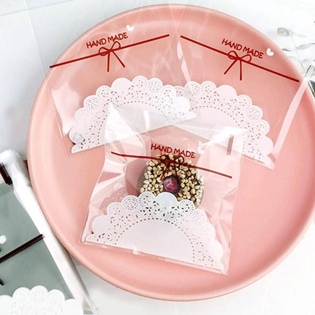|イベント・ノベルティ用品 |レース柄プリント透明OPP袋 100個セット|10×10c