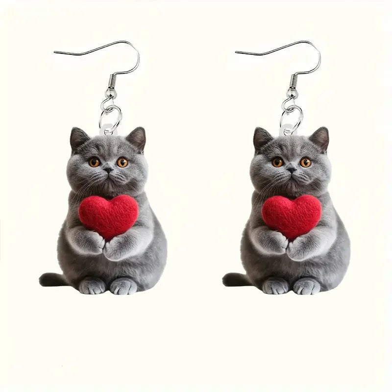 ハート型猫アクリルペンダントイヤリング
