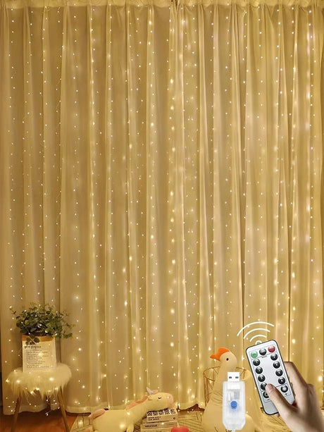 イベント・クリスマス装飾｜カーテンライトUSB接続 8モード (幅3M)