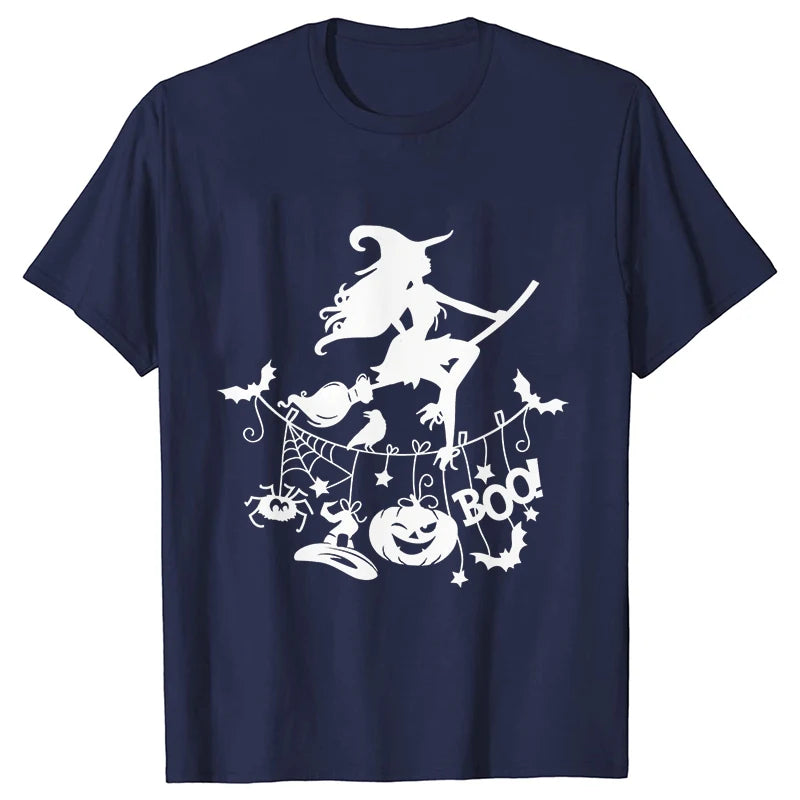 イベント・ハロウィングッズ｜レディース ハロウィン魔女柄Tシャツ (S～XXL)