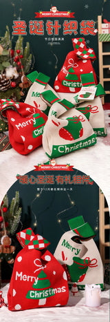 イベント・クリスマス装飾｜リネン素材クリスマス柄ギフトバッグ (グリーン/レッド/２色セット)