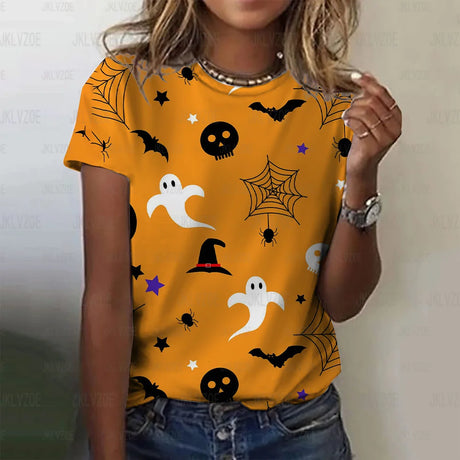 イベント・ハロウィングッズ｜レディース ハロウィン総柄プリントTシャツ（XXS～3XL）
