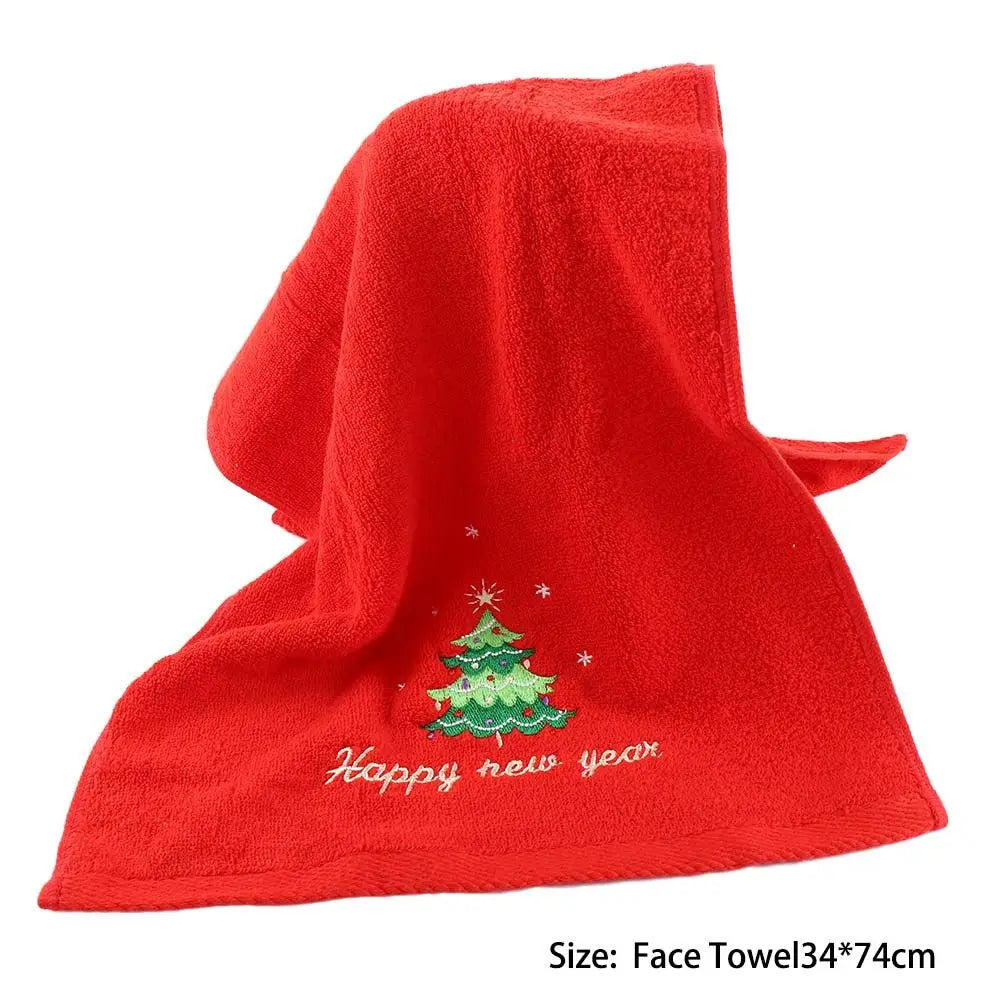 クリスマスグッズ・ ノベルティ用品｜クリスマス柄刺しゅう入りコットンタオル | 34×74cm