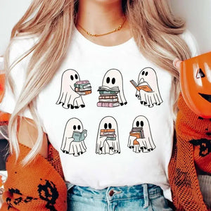 イベント・ハロウィングッズ｜レトロゴースト漫画柄カジュアルTシャツ（M～3XL）