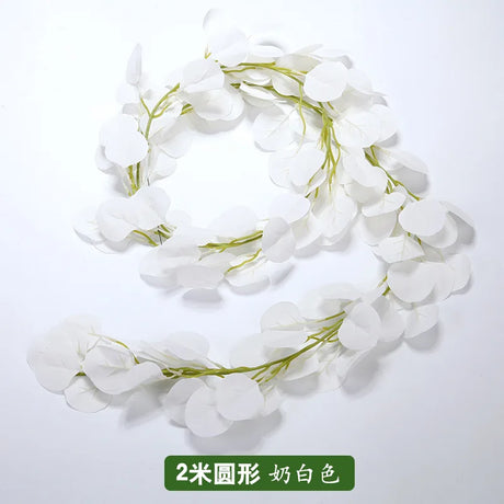 グリーンユーカリの葉ガーランド・藤の造花・ラタンフェイク植物・シルクの葉つる
