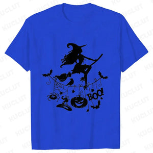 イベント・ハロウィングッズ｜レディース ハロウィン魔女柄Tシャツ (S～XXL)