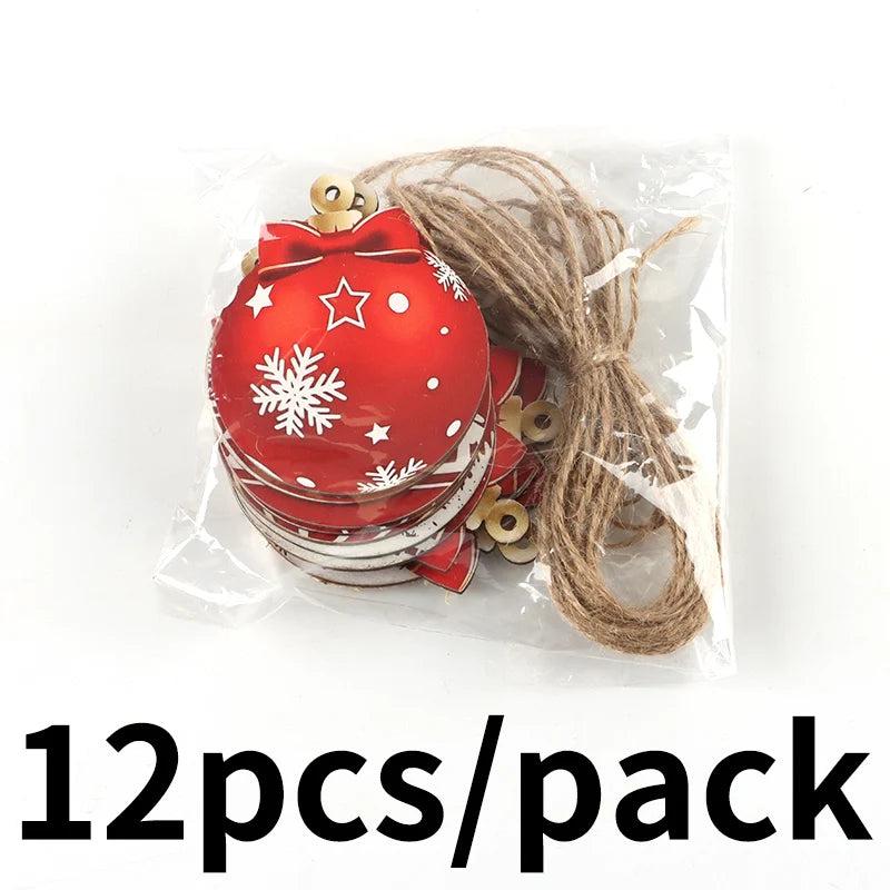 イベント・クリスマス装飾｜12個セット 木製クリスマスボールペンダント