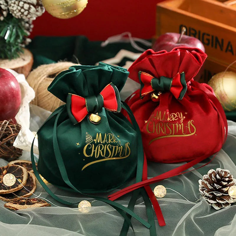 イベント・クリスマス装飾｜クリスマス用 巾着型ギフトバッグ  (赤/緑)