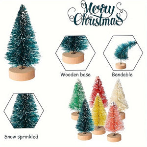 ミニ人工クリスマスツリー・12個パック・木製ベース付き・DIYクラフトやホリデーホームデコレーションに最適な卓上ボトルブラシツリー