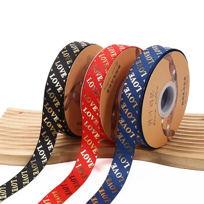 ゴールド箔LOVEグログランリボン 50ヤード｜誉PRINTING