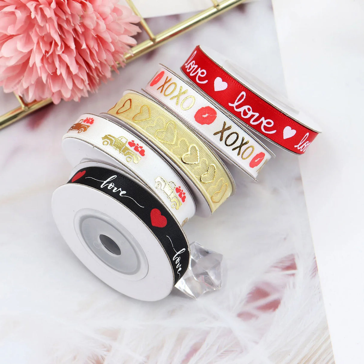 バレンタインデー用ハート柄片面プリントリボン