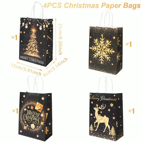 イベント・クリスマス装飾｜クリスマスクラフト紙ギフトバッグセット(4枚入)