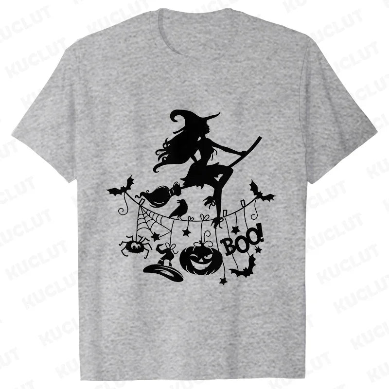 イベント・ハロウィングッズ｜レディース ハロウィン魔女柄Tシャツ (S～XXL)