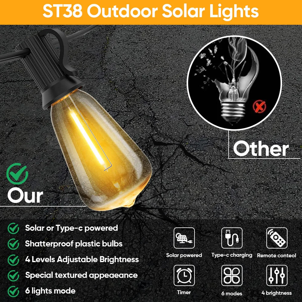 【屋外対応】ソーラーストリングライト ST38 LED