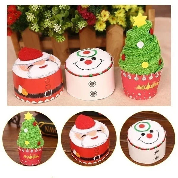 クリスマスグッズ・ ノベルティ用品｜飾れる！ラッピングタオル！ツリー・サンタ柄 | 30×30c