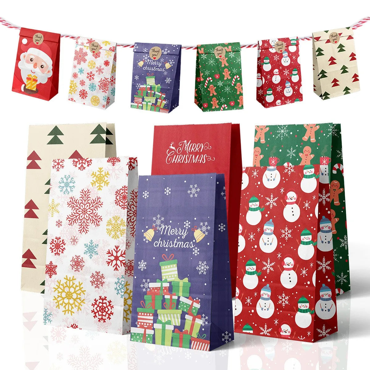 イベント・クリスマス装飾｜クリスマス柄ギフトバッグセット(8/12枚 )
