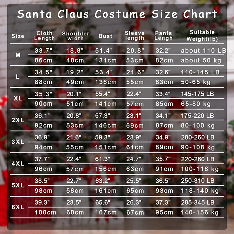 イベント・クリスマスグッズ｜大人用 サンタクロース衣装9点セット(M/L/2XL/3XL/4XL/6XL)