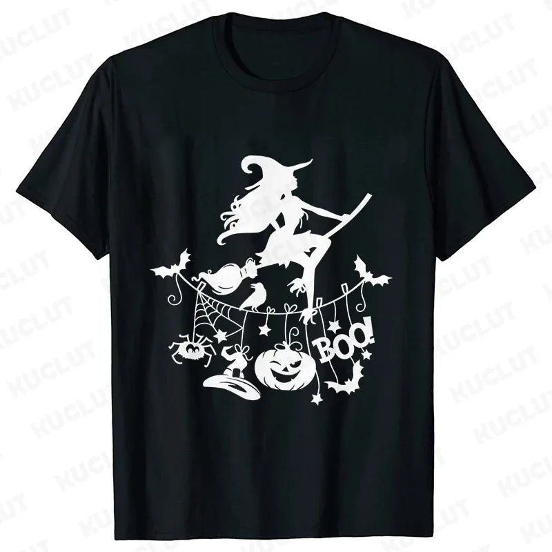 イベント・ハロウィングッズ｜レディース ハロウィン魔女柄Tシャツ (S～XXL)