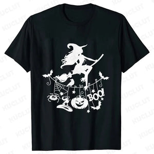 イベント・ハロウィングッズ｜レディース ハロウィン魔女柄Tシャツ (S～XXL)