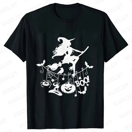 イベント・ハロウィングッズ｜レディース ハロウィン魔女柄Tシャツ (S～XXL)