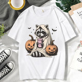 イベント・ハロウィングッズ｜ メンズ アライグマゴースト柄Tシャツ（XS～3XL）
