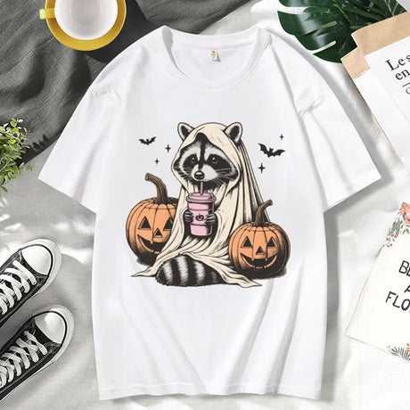 イベント・ハロウィングッズ｜ メンズ アライグマゴースト柄Tシャツ（XS～3XL）