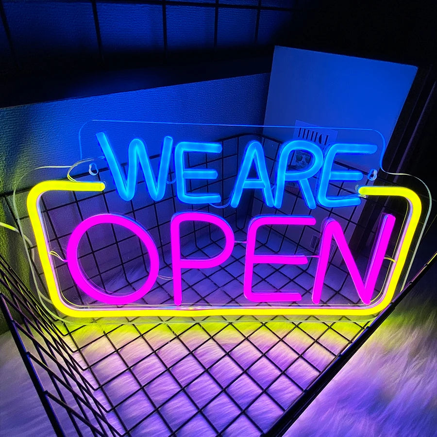 WE ARE OPEN LEDネオンサイン（ネオン看板） ブルー・ピンク｜誉PRINTING