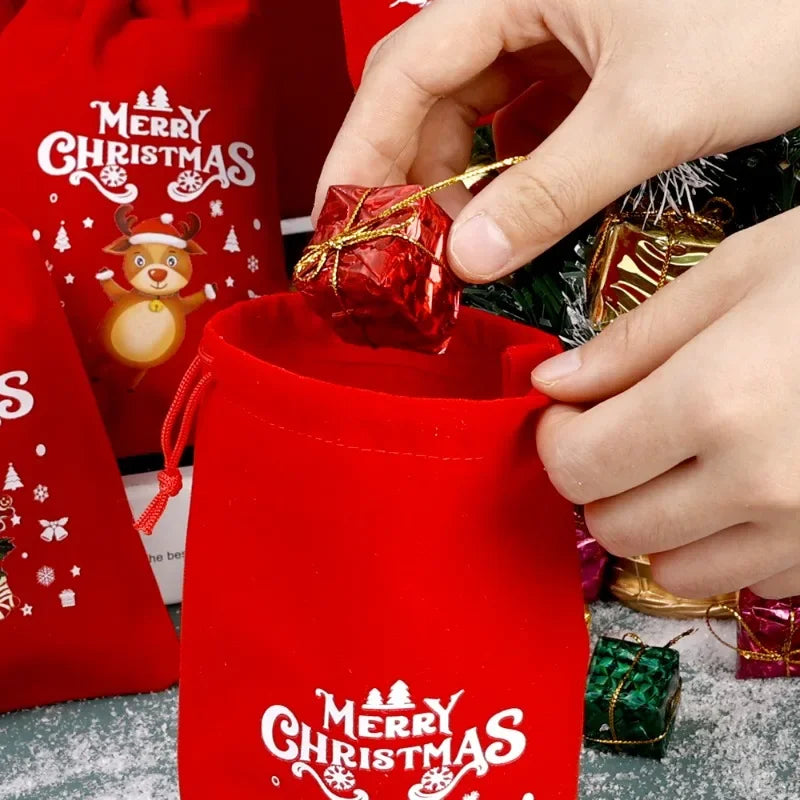 イベント・クリスマス装飾｜クリスマス柄ベルベット巾着バッグセット(XS/S/M/L)