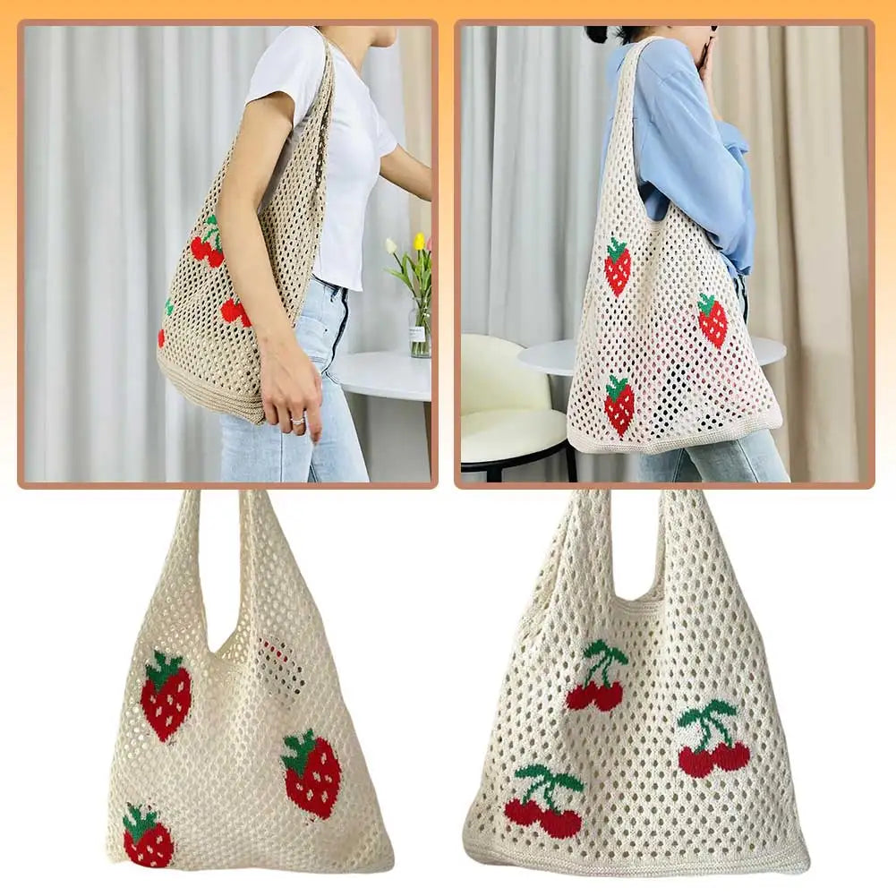 |ノベルティ用品 | ストロベリー・チェリー柄 ニットバッグ