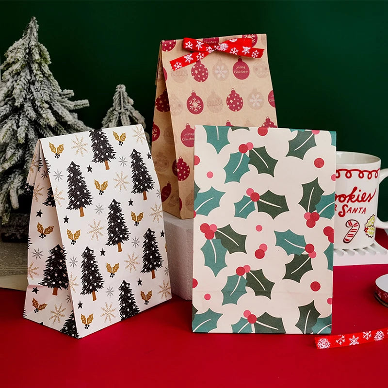 イベント・クリスマス装飾｜クリスマス柄紙製ギフトバッグセット(5/10個入)