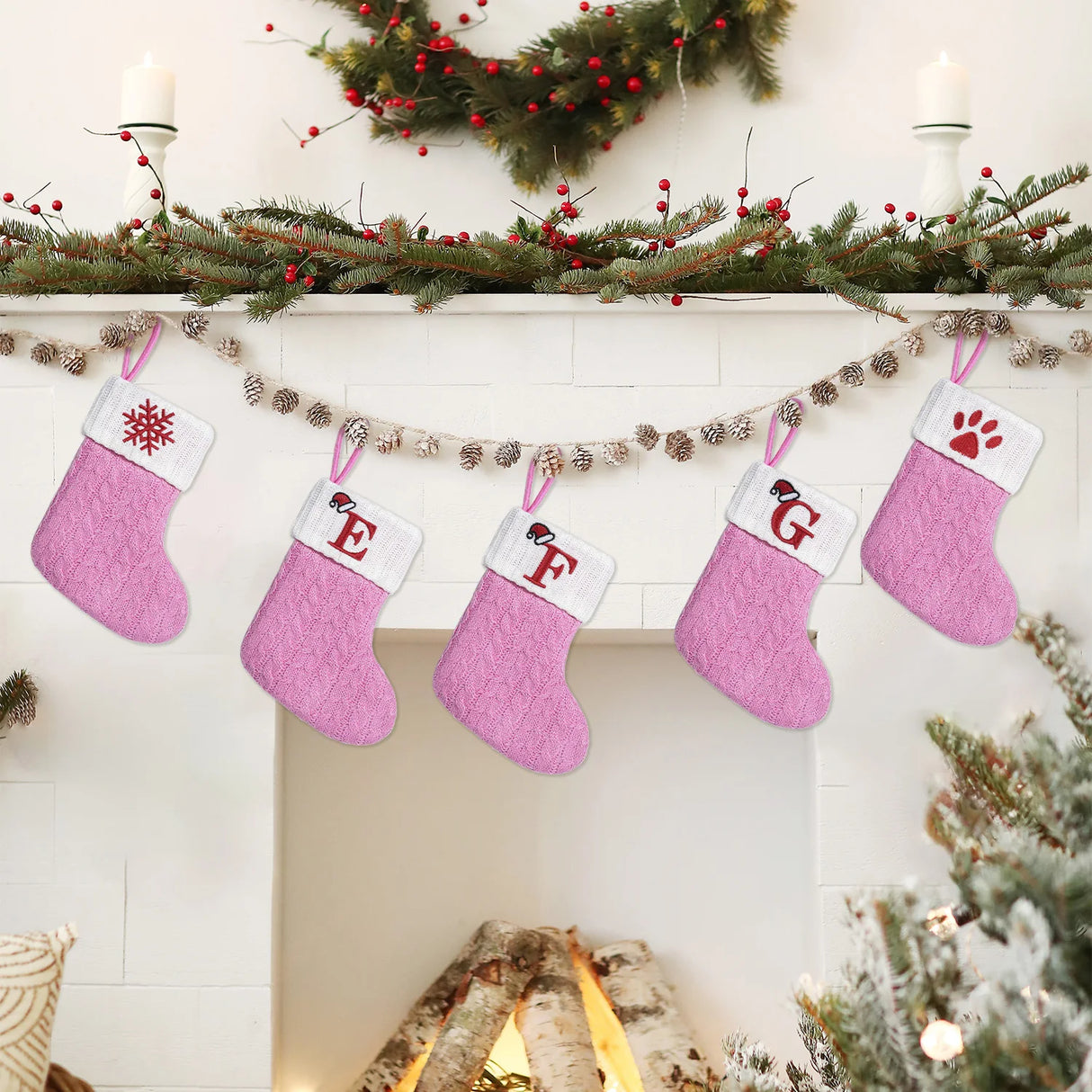イベント・クリスマス装飾｜ピンクアルファベットニットクリスマスストッキング