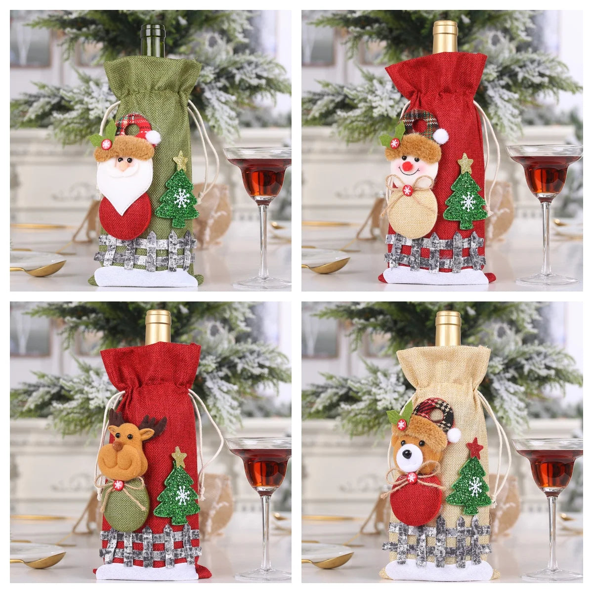 イベント・クリスマス装飾｜ギフト用クリスマス柄ワインボトルカバー