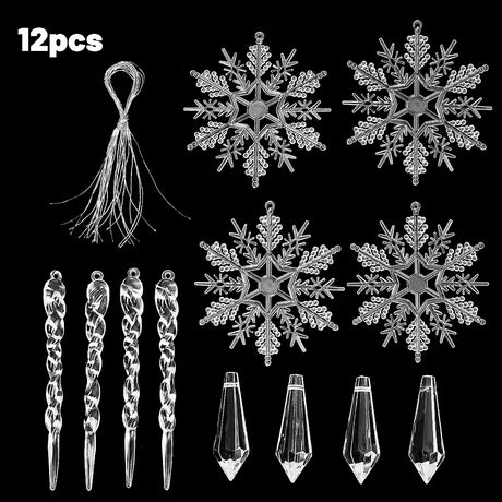 イベント・クリスマス装飾｜クリスタル雪の結晶型オーナメントセット(24個)