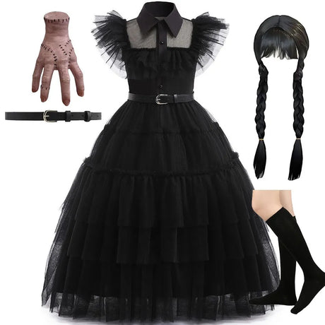 イベント・ハロウィングッズ｜ウエンズデー風プリンセスコスチュームセット（110c～160c）