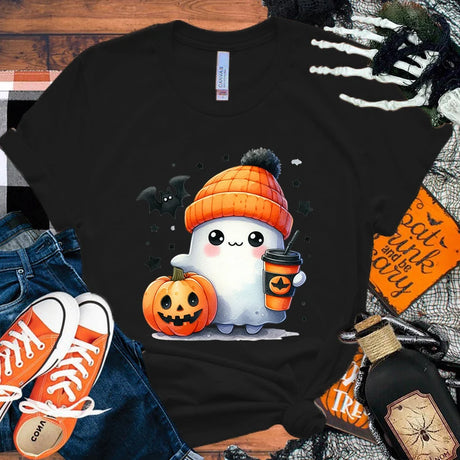 イベント・ハロウィングッズ｜キュートなゴースト＆パンプキン柄Tシャツ(XXS～4XL)