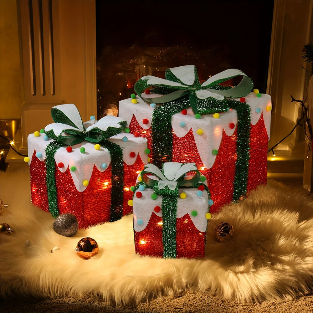 イベント・クリスマス装飾｜ライト付きクリスマスギフトボックス(3個セット)