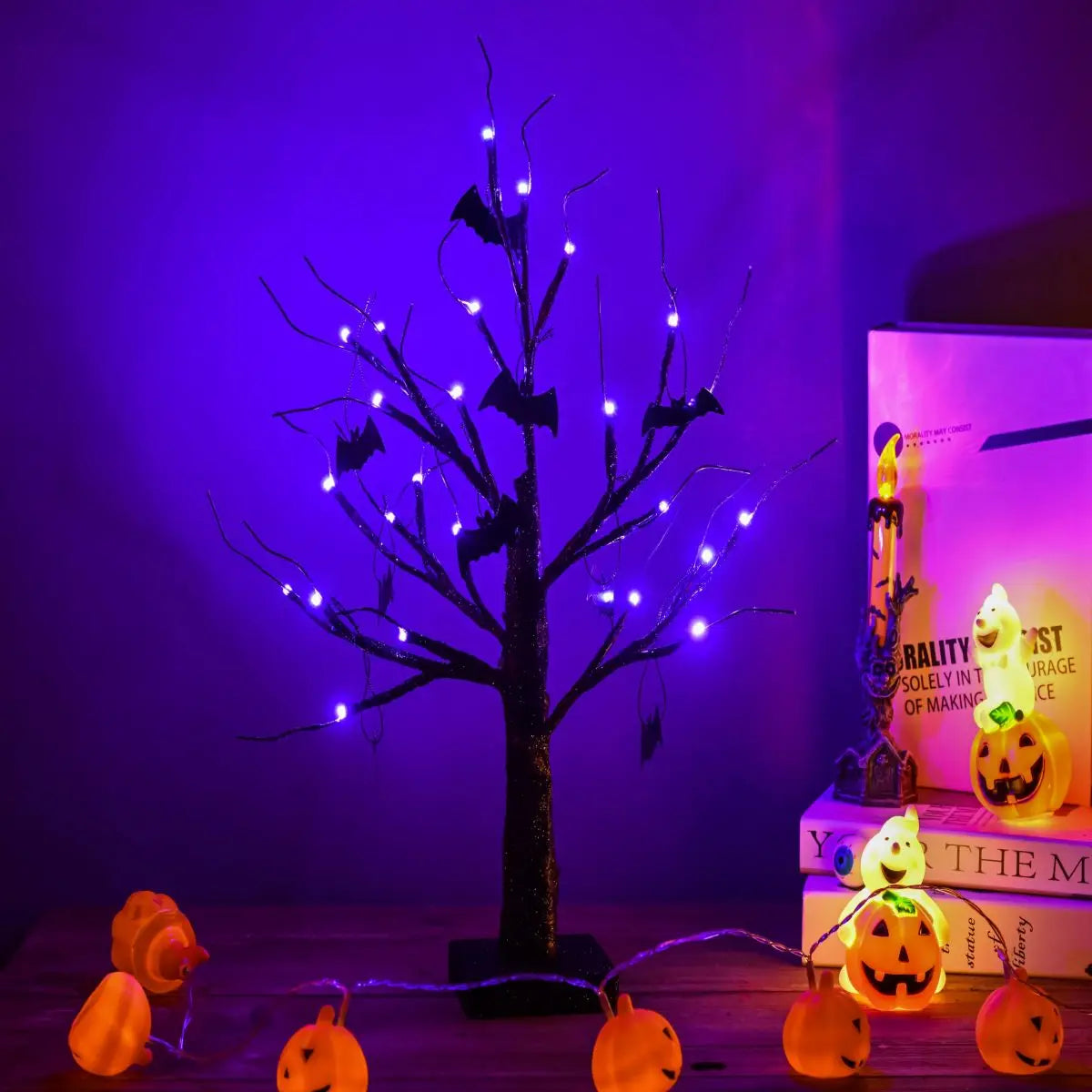 イベント・ハロウィン装飾｜卓上用ハロウィンLEDブラックツリー（45CM）