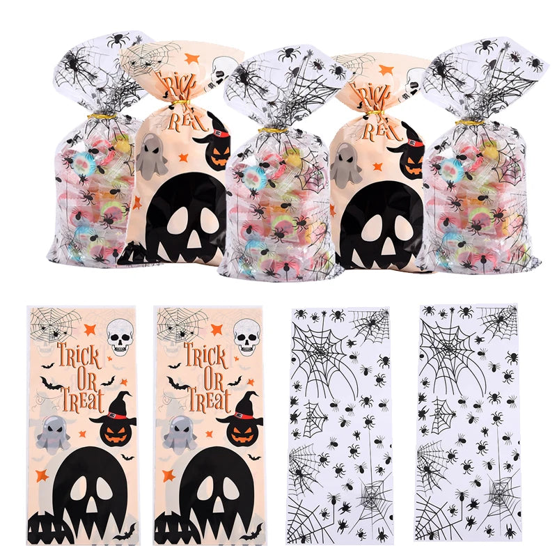 イベント・ハロウィングッズ｜クモの巣柄 セロハンギフトバッグ 50個