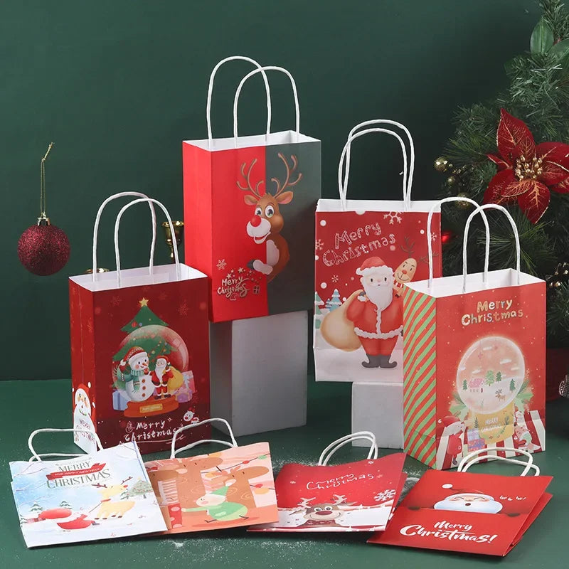 イベント・クリスマス装飾｜クリスマス柄クラフト紙バッグセット(S/M)