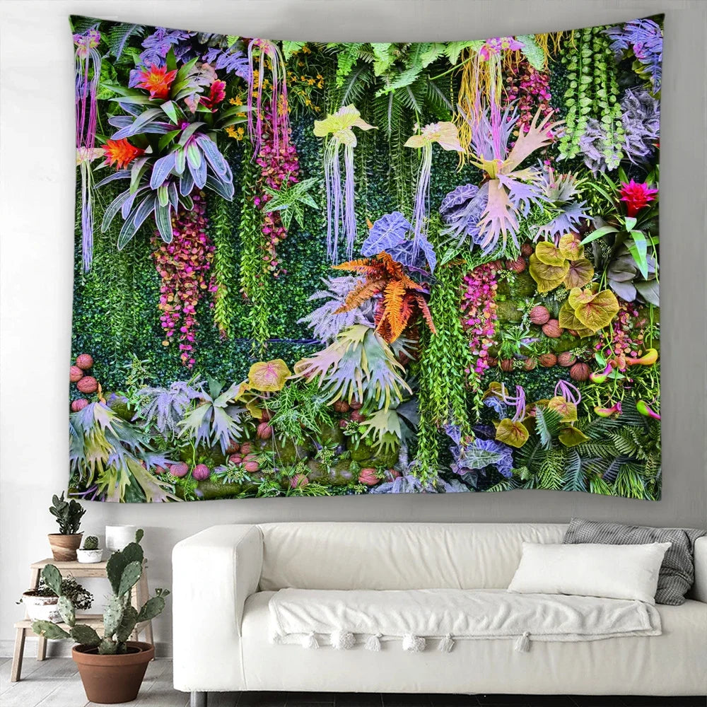 トロピカル植物草タペストリー花緑の植物壁掛け布ボヘミアンタペストリーアートホームデコレーションプリントカーペットヨガマット