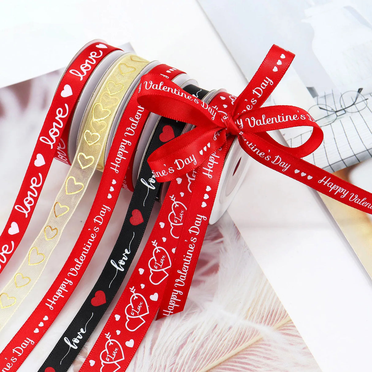 バレンタインデー用ハート柄片面プリントリボン