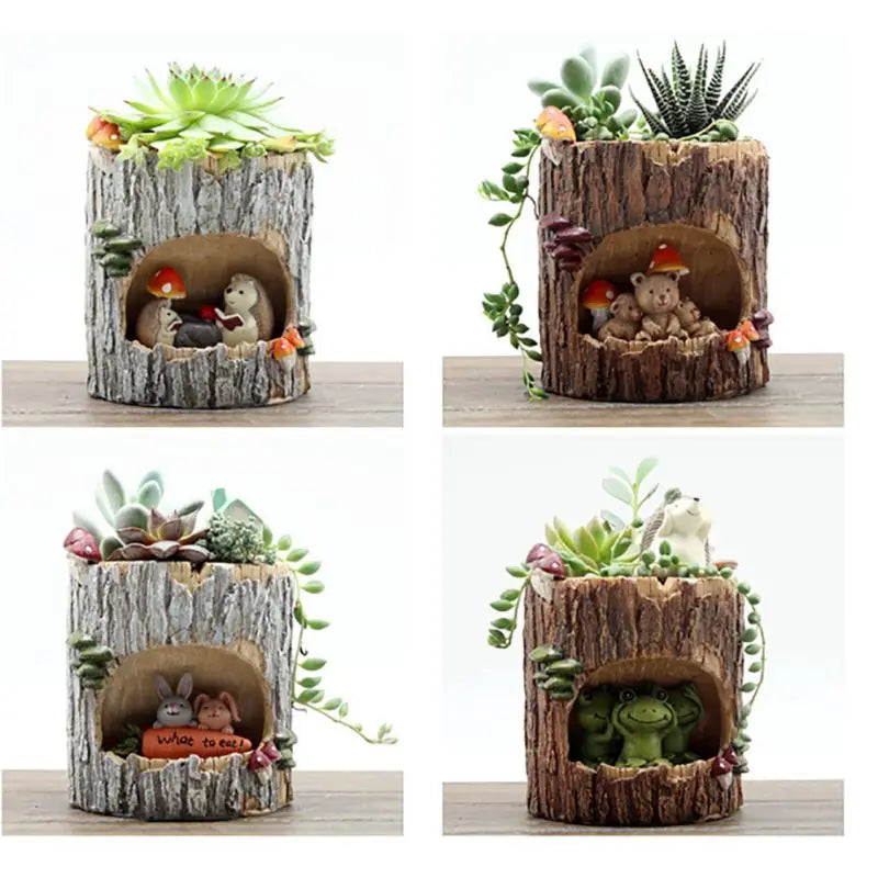 かわいい小動物ファミリーハリネズミクマカエルの置物樹脂植木鉢ホームガーデンデスクトップ植木鉢多肉植物盆栽植物デコ