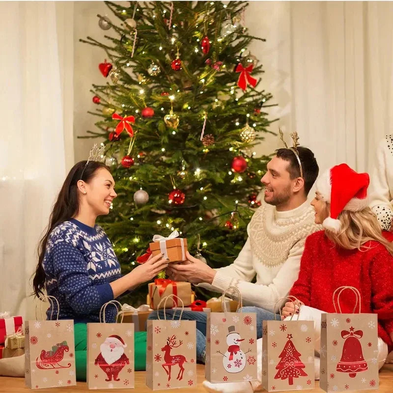 イベント・クリスマス装飾｜クラフト紙クリスマス柄ギフトバッグセット(1枚～10枚入)